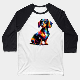 Dachshund Captured in Vivid Splash Color Art Baseball T-Shirt